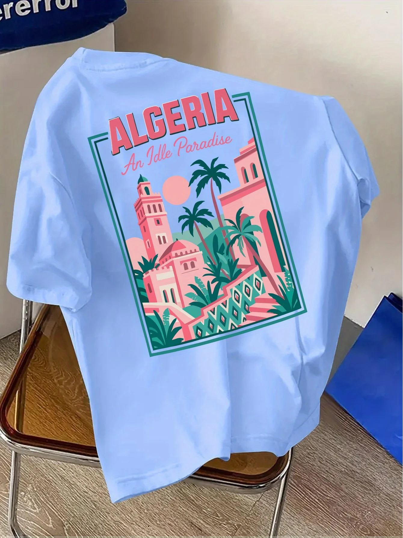 Algeria Tropical Paradise Print on Premium Soft 100% Cotton Mens T Shirt Perfect for Summer Vacation and Beach Days