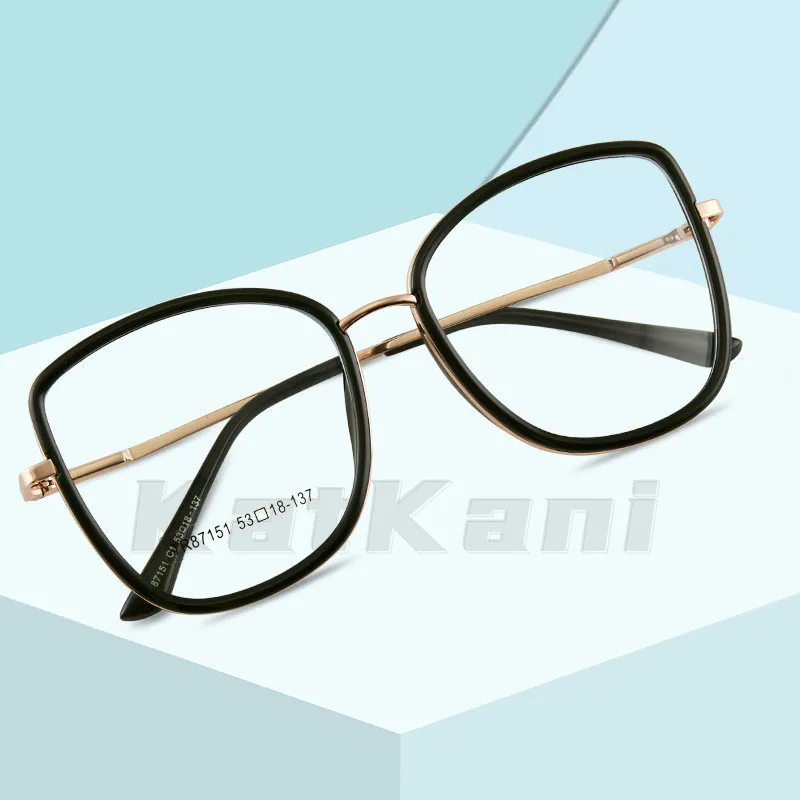 

KatKani Fashion Round Flexible TR90 Framed Ladies Square Eyeglasses Cat Eye Decorative Optical Prescription Myopia Glasses K7151