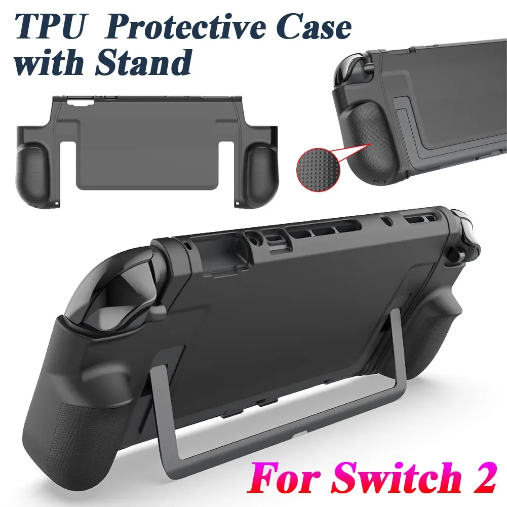 حافظة من مادة TPU لجهاز Switch 2 حافظة واقية مع حامل مقاوم للصدمات وغطاء حماية كامل لوحدة تحكم الألعاب المحمولة Switch 2