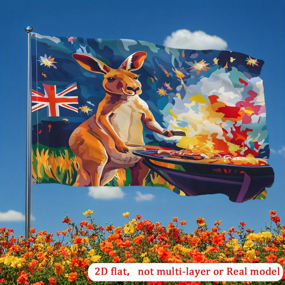Printing Garden Flag Kangaroo BBQ Party Garden Flag with Australian Flag Design Durable Polyester Easy to Install All-Season Use