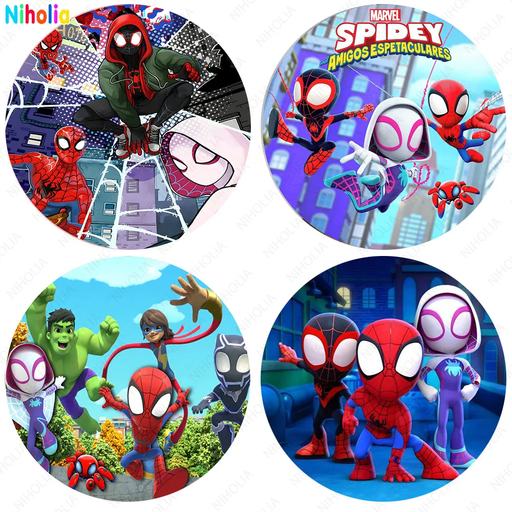 Spidey And His Amazing Friends Party Backgrounds Round Cloth Hero Boys 1st Birthday Backdrop Plinth Cover Banner Decor