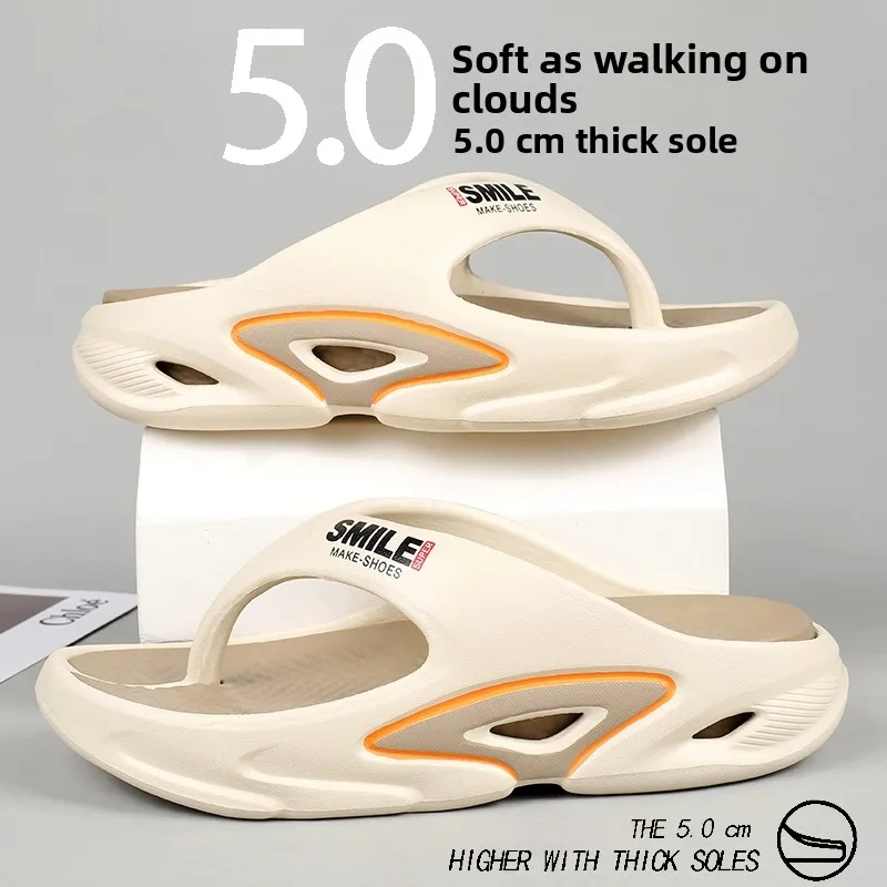 Summer Trendy Men's Sandals Anti-Slip Thick Bottom Beach Slippers Wear-Resistant Slip-On Shoes Comfortable Walking Flats
