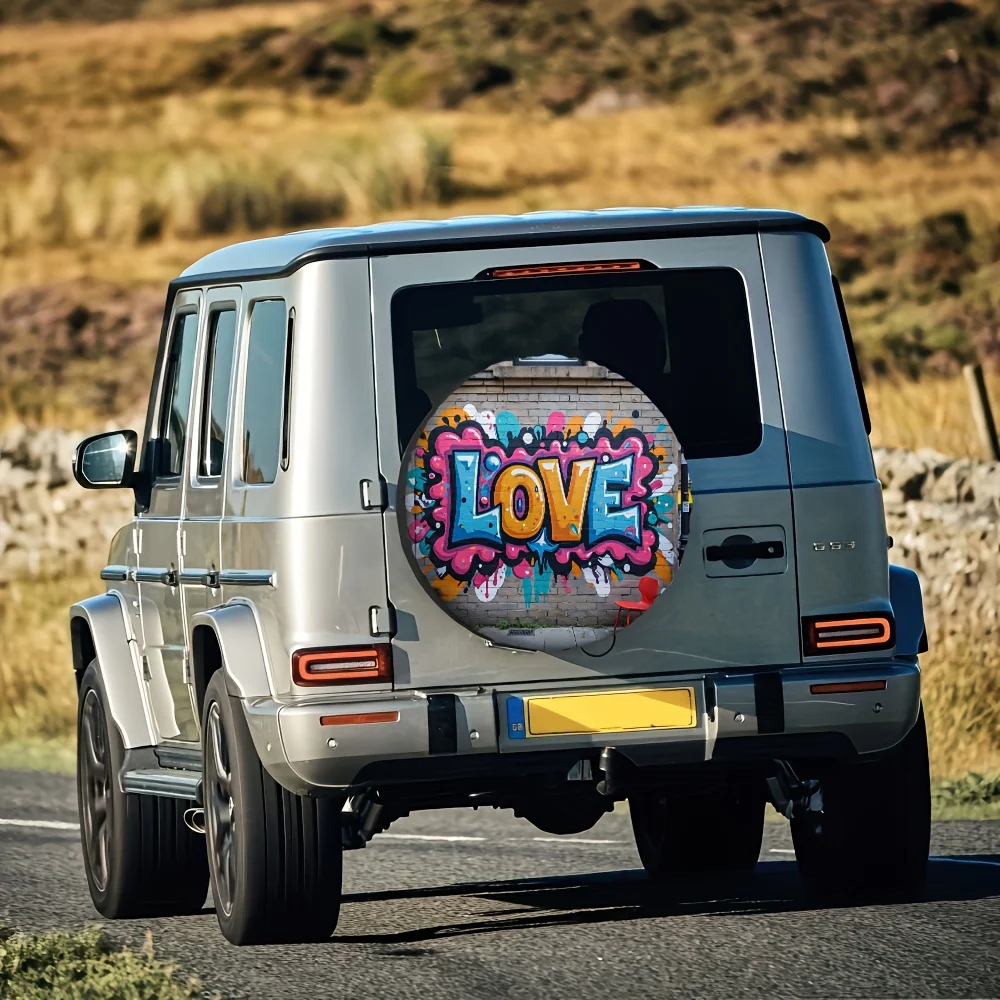 One Piece Of 2D Flat-Printed Tire Covers Featuring A Doodle Love Design, Suitable For All Vehicles, Perfect For Road Trips Witho