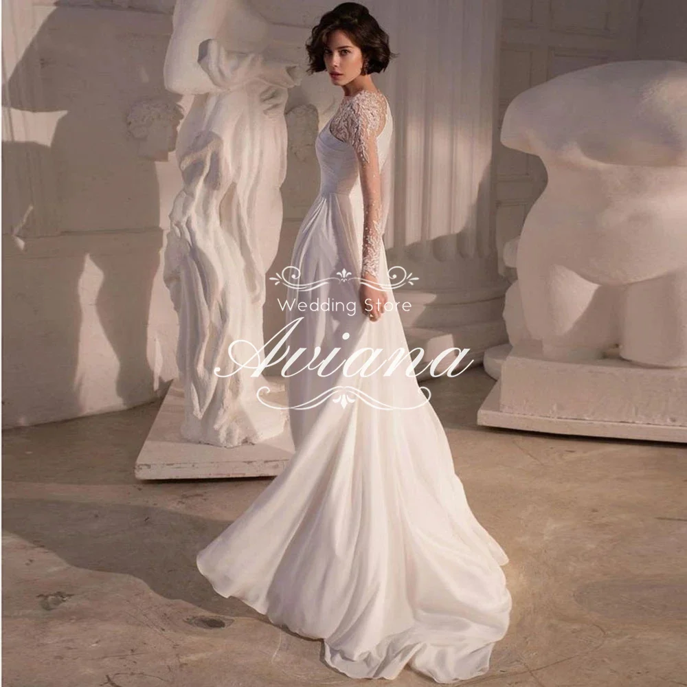 

Aviana Customized One Shoulder Long Sleeve Lace Embroidered Chiffon Wedding Dress Elegant High Side Split Ruffles New Design