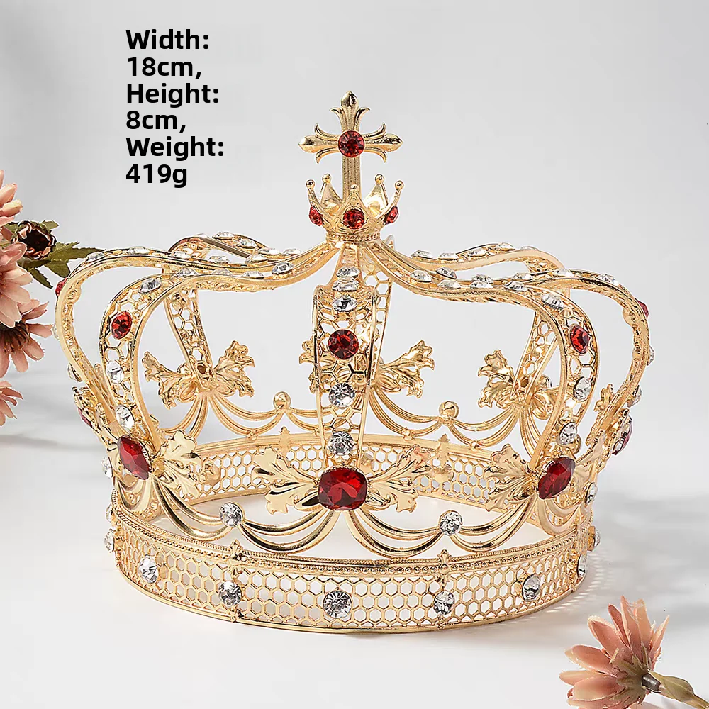 New King Crown Retro Alloy Gemstone Men's Dance Performance Accessories Unisex Prince Crown Fashionable Hair Accessories