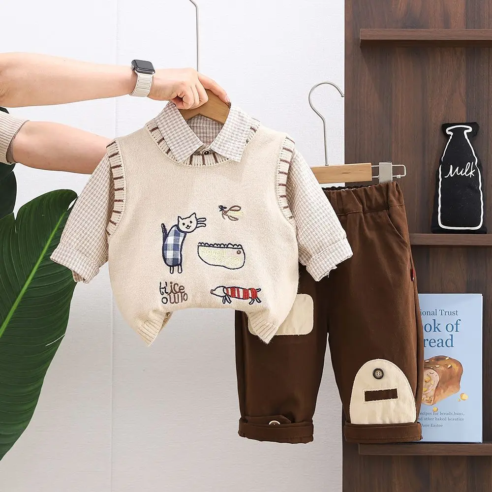 Spring Autumn Baby Boys Outfit Set 3PCS Korean Style Shirt Pants Vest Combo Children's Clothing Kids' Ensemble