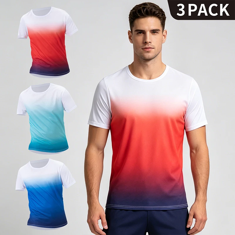 1/3 Piece Men's Multi-Color Gradient Breathable Short-Sleeved Comfortable Round Neck Sports Running T-Shirt Fashionable Youth To