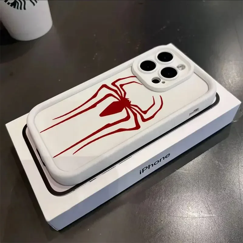 Cool Spider man logo Plain Multistep Soft Silicone Phone Case For iPhone 16 11 12 13 14 15 Pro Max X XS XR 7 8 15Plus SE2 Cover