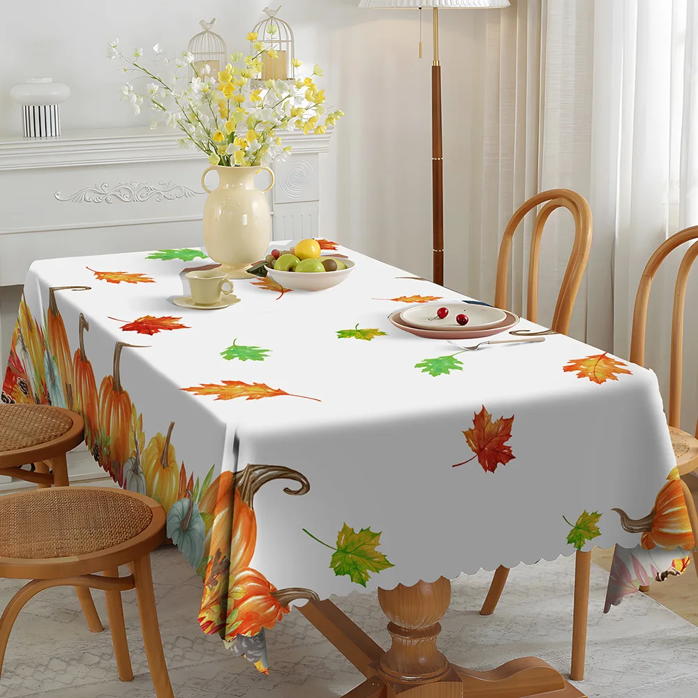 Autumn Thanksgiving Pumpkin Maple Leaf Festival Decoration Home Decoration Fabric Printing Rectangle Anti Fouling Table Cloth