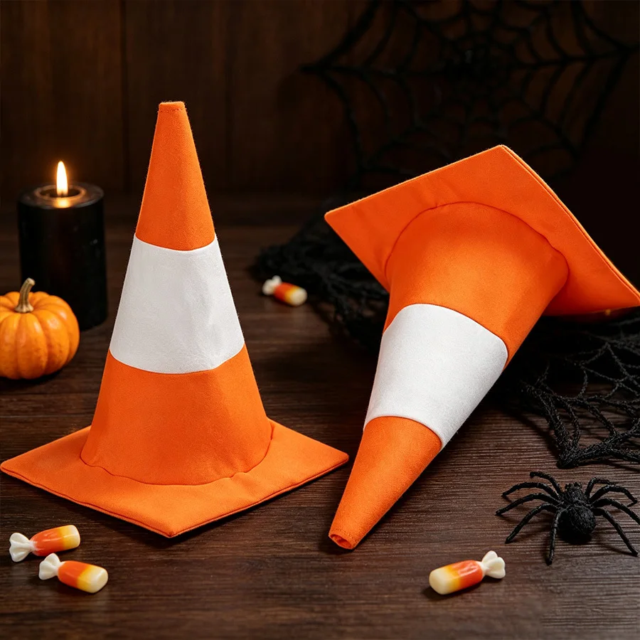 Foldable Traffic Cone Hat Dress Up All Age Party Headgear Stage Performance Role Play Halloween Costume Funny Hat