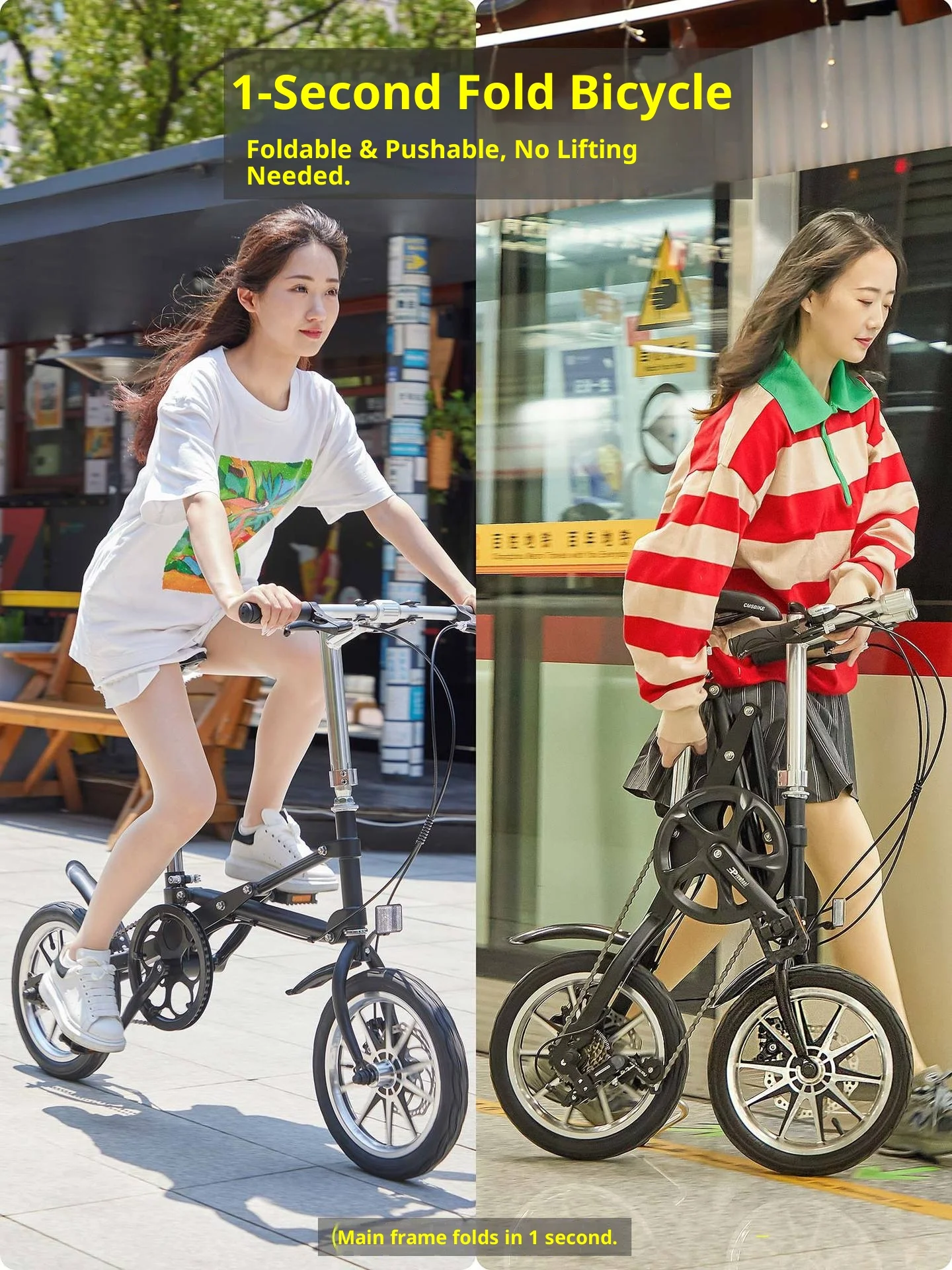 14 Inch Alloy Wheels Steel Frame 7 Speed Disc Brake Folding Bike Compact Design Trunk Storage