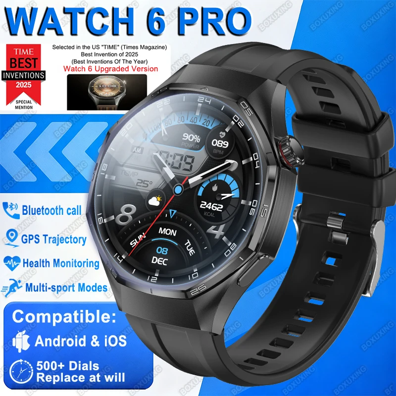 

Новые умные часы Watch 6 Pro Global Version для мужчин с HD AMOLED-экраном, GPS-трекером, Bluetooth-звонками, водонепроницаемостью, для спорта и здоровья