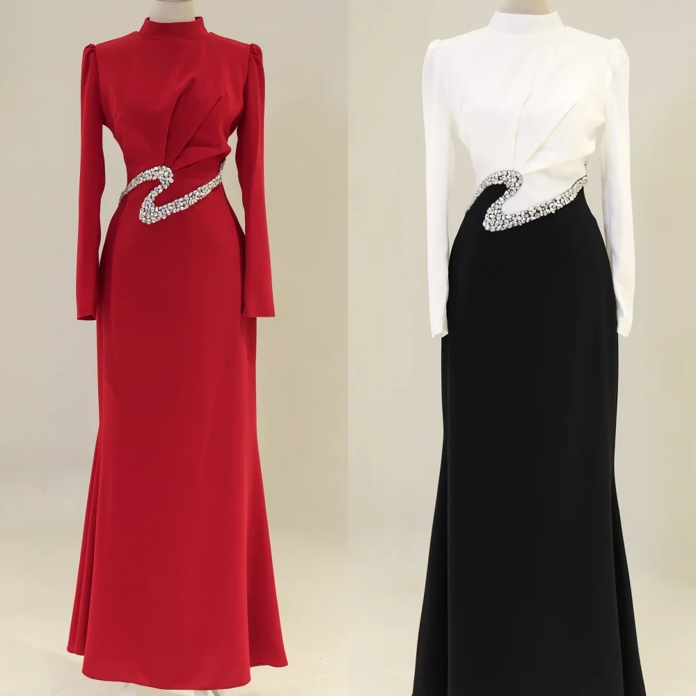

Customized High Quality Classic Jersey Rhinestone Pleat Straight High Collar Long Dresses Bespoke Occasion Dresses Exquisite