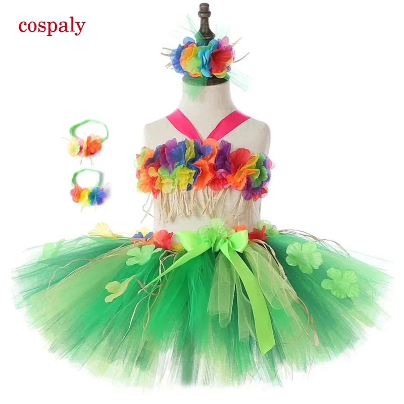 חאפי הולה פרחים בנות חצאית טוטו סט רך ילדים ילדים קרנבל יום הולדת מסיבת תחפושות