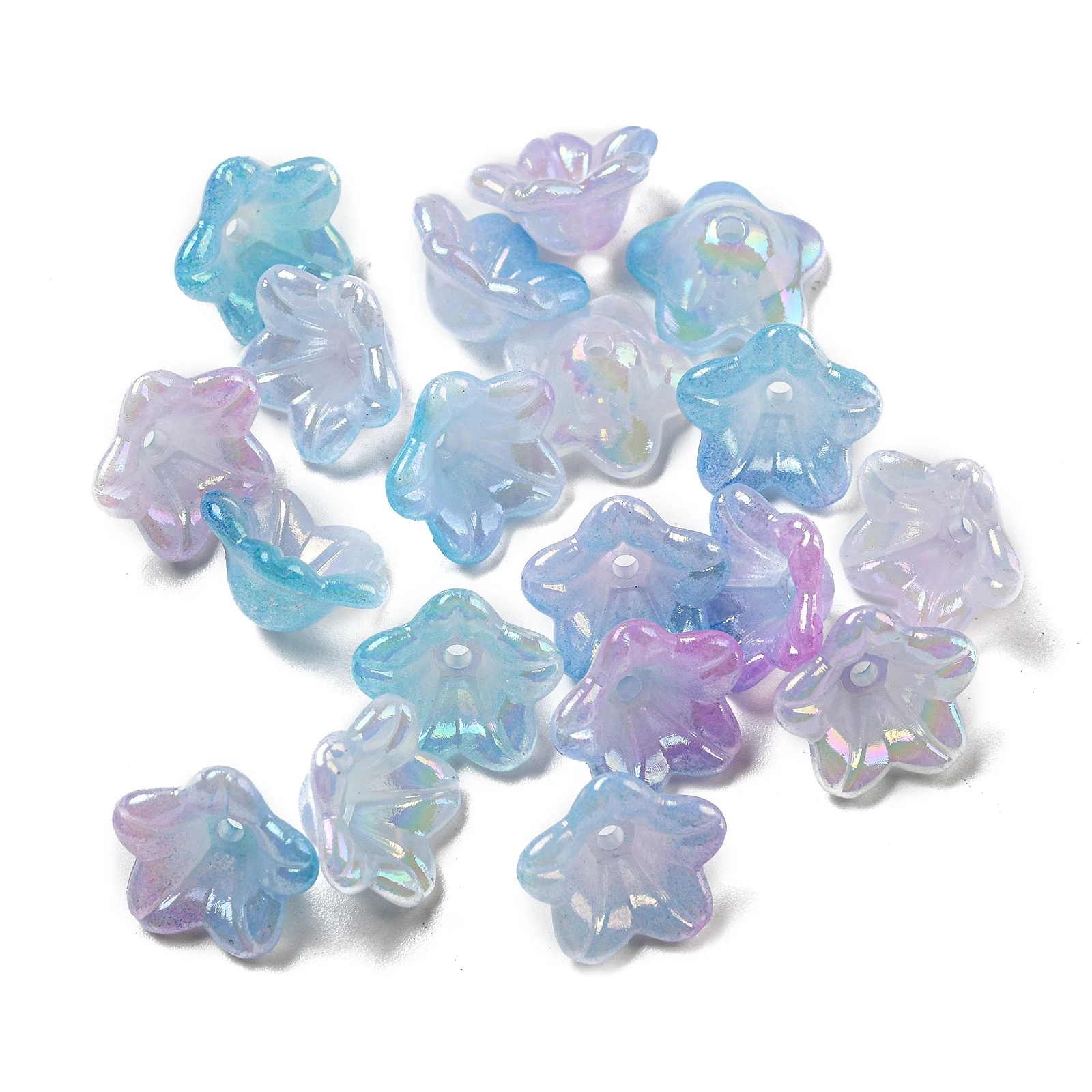 

200pcs Iridescent Acrylic Bead Caps AB Color Plated 5-Petal Flower for Making DIY Jewelry Bracelet Earring Necklace Supplies