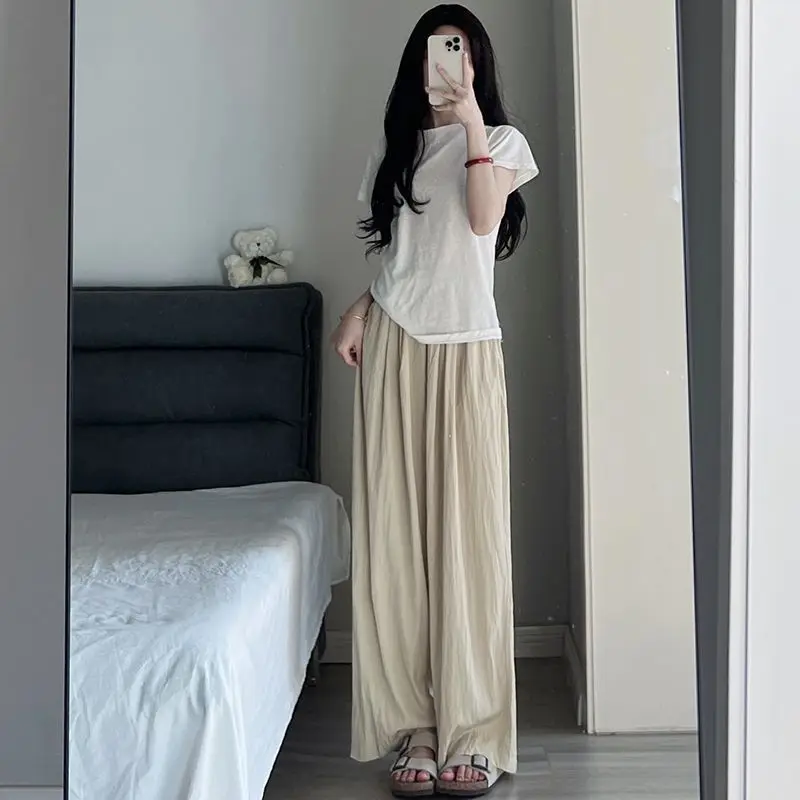 

2024 New Summer Casual Loose Fitting High Waisted Drape Thin Style Lazy Style Pleated Zen Style Ice Silk Wide Leg Yamamoto Pants