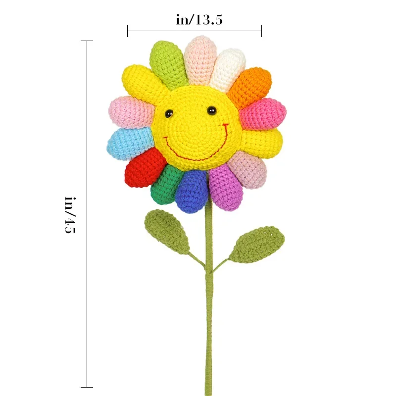 DIY 완성 된 수동 양모 코바늘 모조 웃는 얼굴 해바라기 꽃다발, 사무실 홈 장식