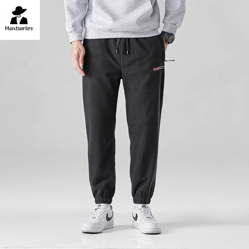 Pantalones de chándal de lana de doble cara para hombre, pantalones de Jogger informales gruesos, pantalones cálidos de algodón para exteriores, marca de invierno