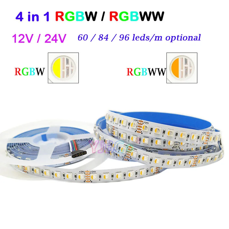 

High brightness 5M 4 color in 1 RGBW/RGBWW LED Strip 60/84/96leds/m 12V/24V 5050 SMD flexible Light Tape IP30/65/IP67 Lamp Bar