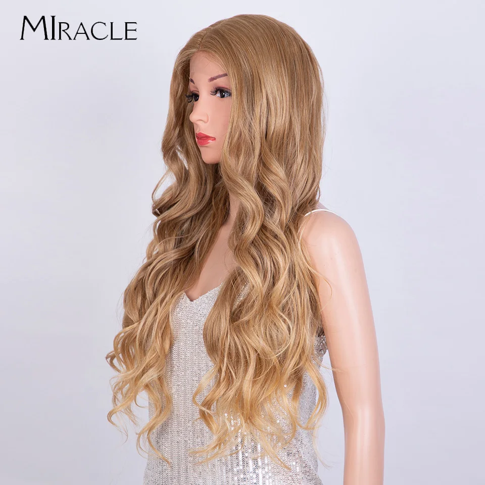 MIRACLE Deep Wave Synthetic Lace Front Wigs 613 Blonde Blue Pink Wig for Women Natrual Cosplay Lace Wig Synthetic Fake Hair