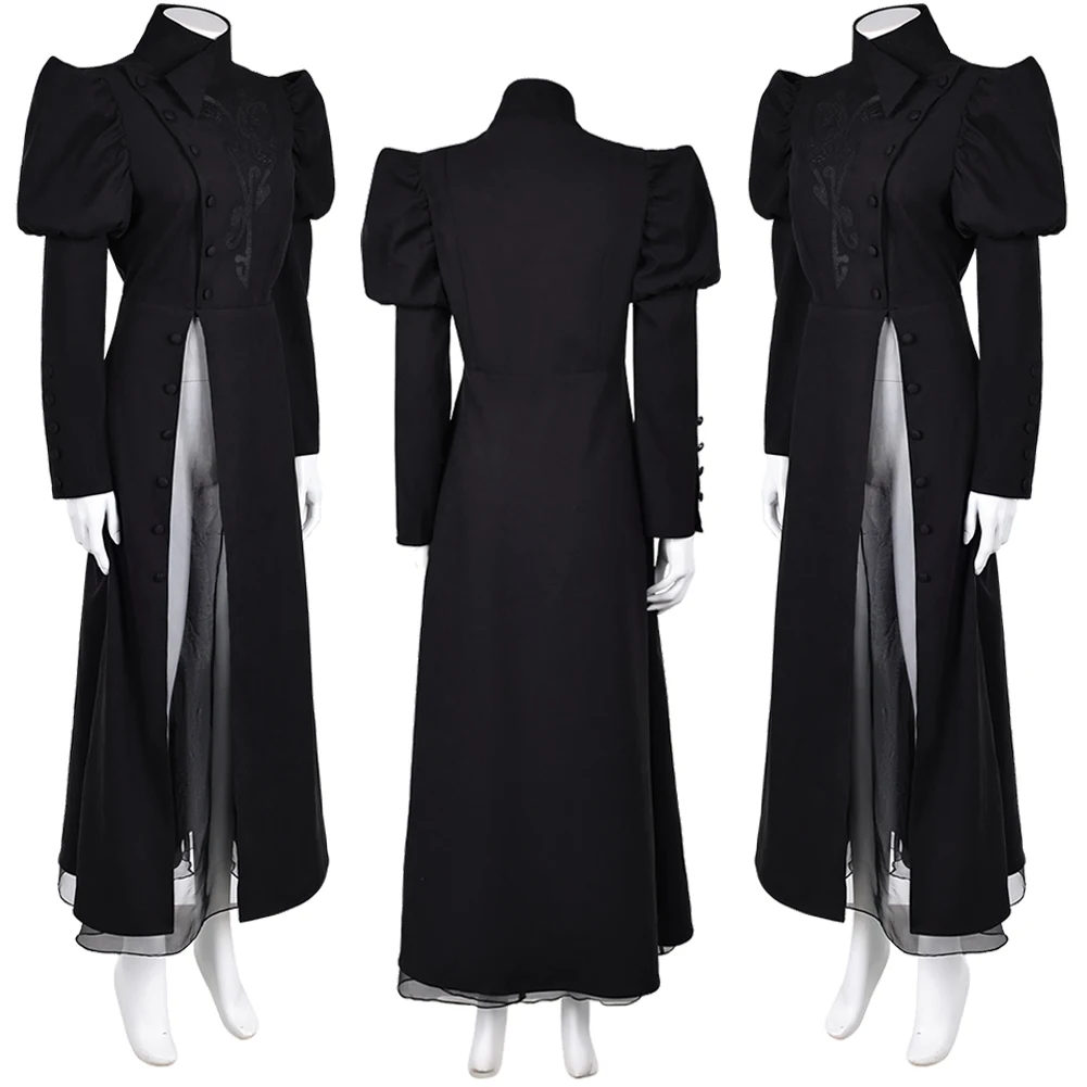 Elphaba Cosplay Fantasy Black Puff Sleeve Dress 2024 Movie Wiked Costume Disguise Adult Women Roleplay Fantasia Outfits Female