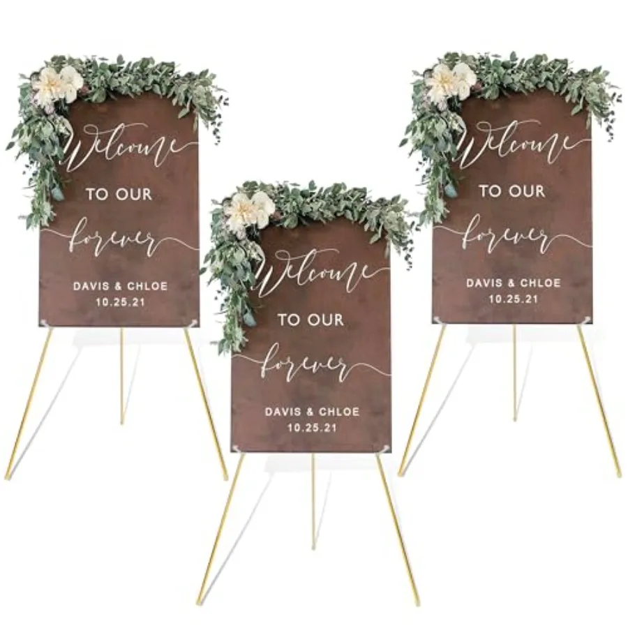 

Easel Stand for Wedding Sign Poster 63'' Instant Display Easel for Floor Adjustable Metal Art Easel Gold 3 Pack