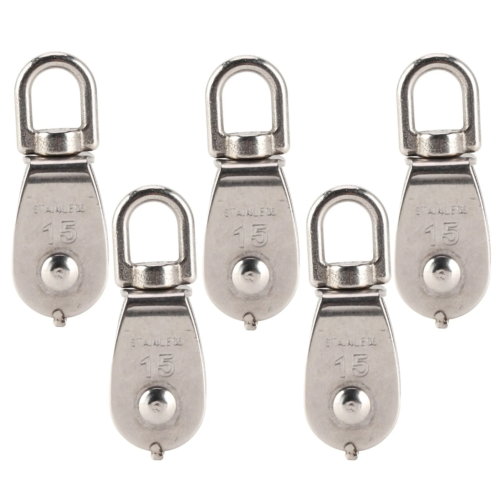 5pcs Single Pulley Roller Stainless Steel 1500KG Bearing with Thickness 15mm/0.6in Sturdy Hardware
