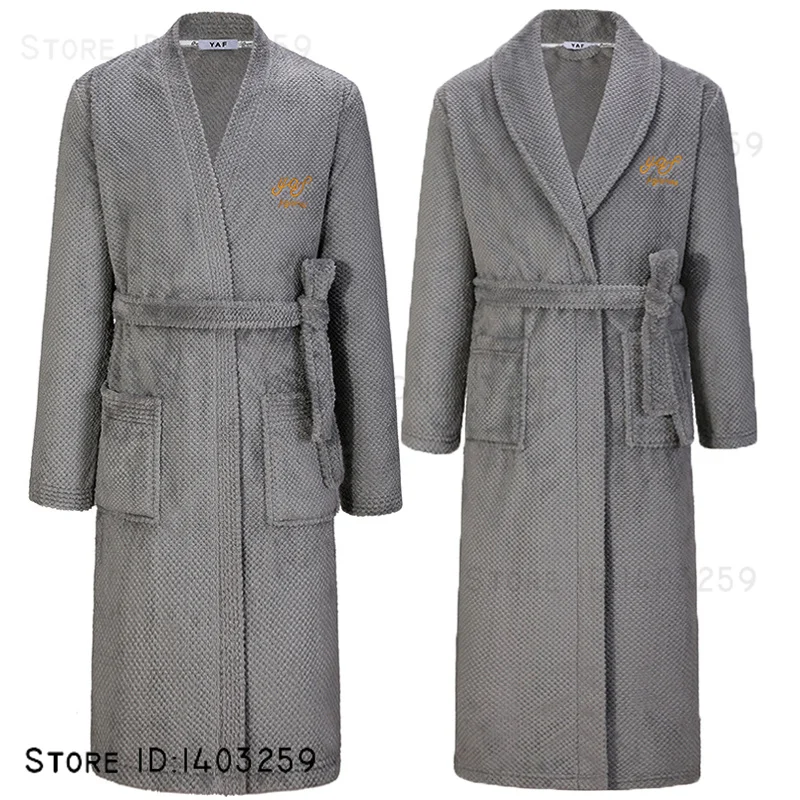 

Thicken Flannel Men's Robe Sleepwear Winter New Warm Coral Fleece Kimono Bathrobe Gown Home Clothes Loose Yukata Loungewear