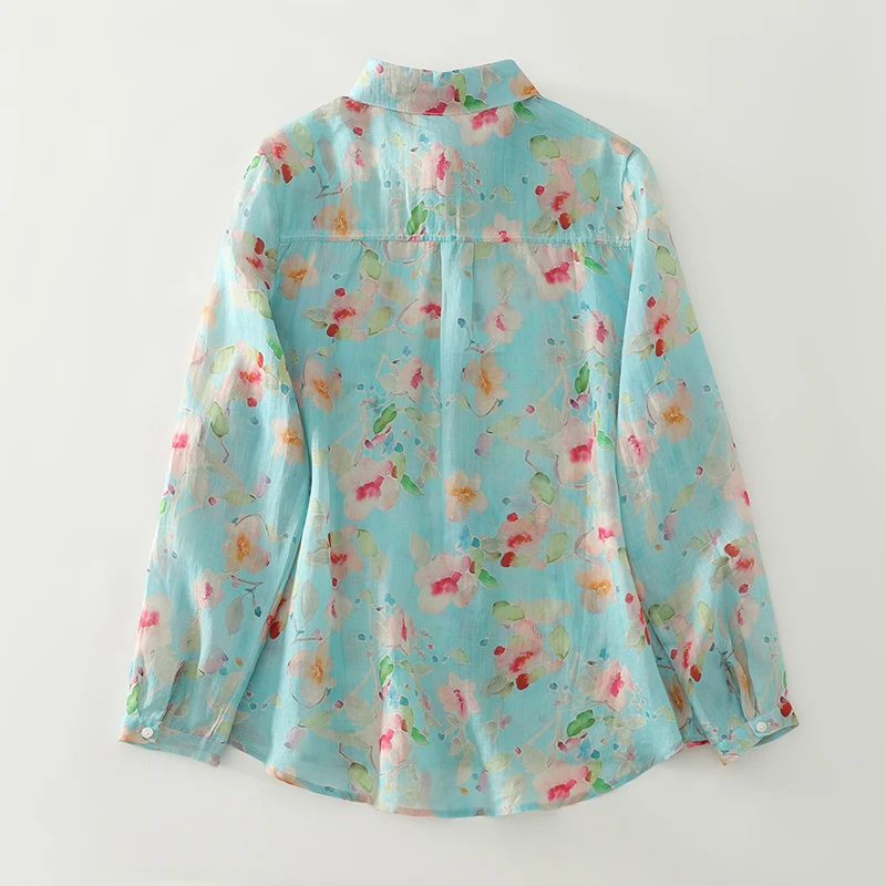 Artistic Vintage Print Cotton Linen Long Sve Women's irt Loose Casual Thin Autumn New Sle Faionable All-Match Sle