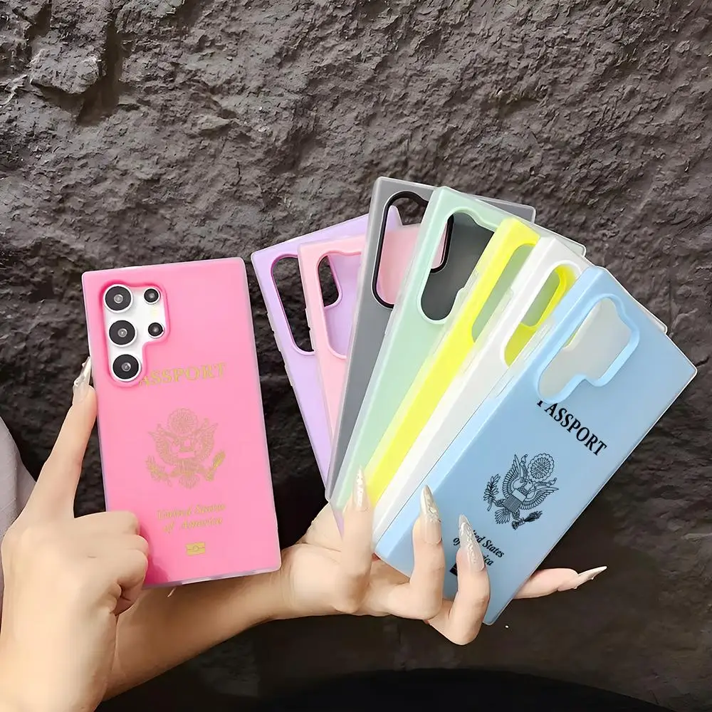 Phone Case Soft TPU Clear Case For Samsung S22-S26, 2-in-1 Detachable Multi-Color Card Holder Cover United States Passport