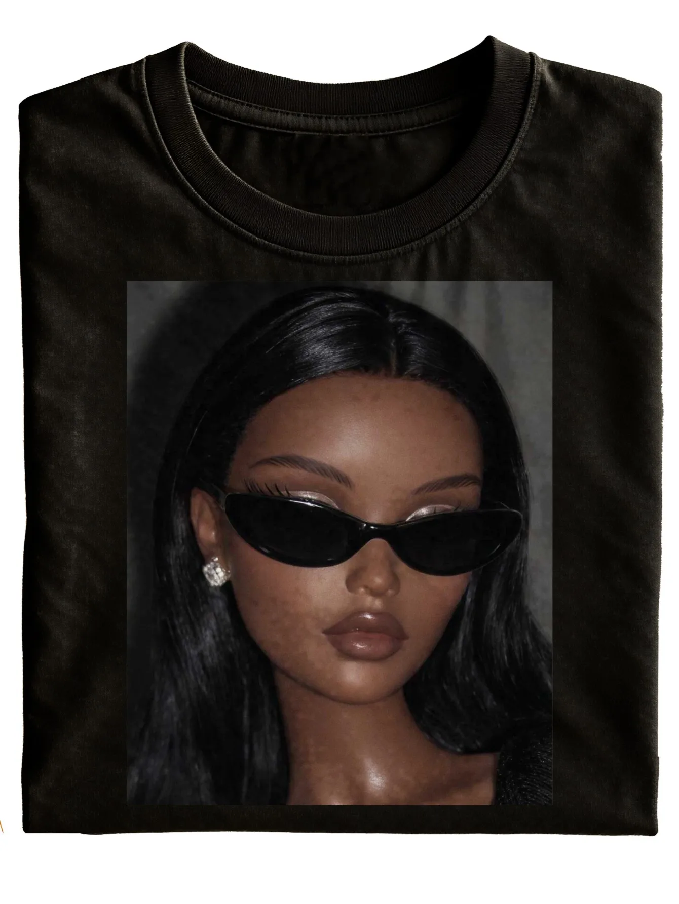 A Trendy Black Graphic Tee Featuring a Woman with Glasses And Earrings, Perfect for Daily Wear Or As a Holiday Gift. Made From, This Stylish And Versatile Short-Sleeve Shirt Is Ideal for Casual Outfits, Plus Size
