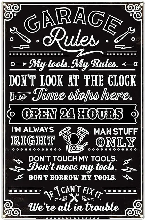 Funny Garage Rules Metal Tin Sign My Tools Man Cave Wall Decor Cool Stuff Gifts for Men Dad Father es
