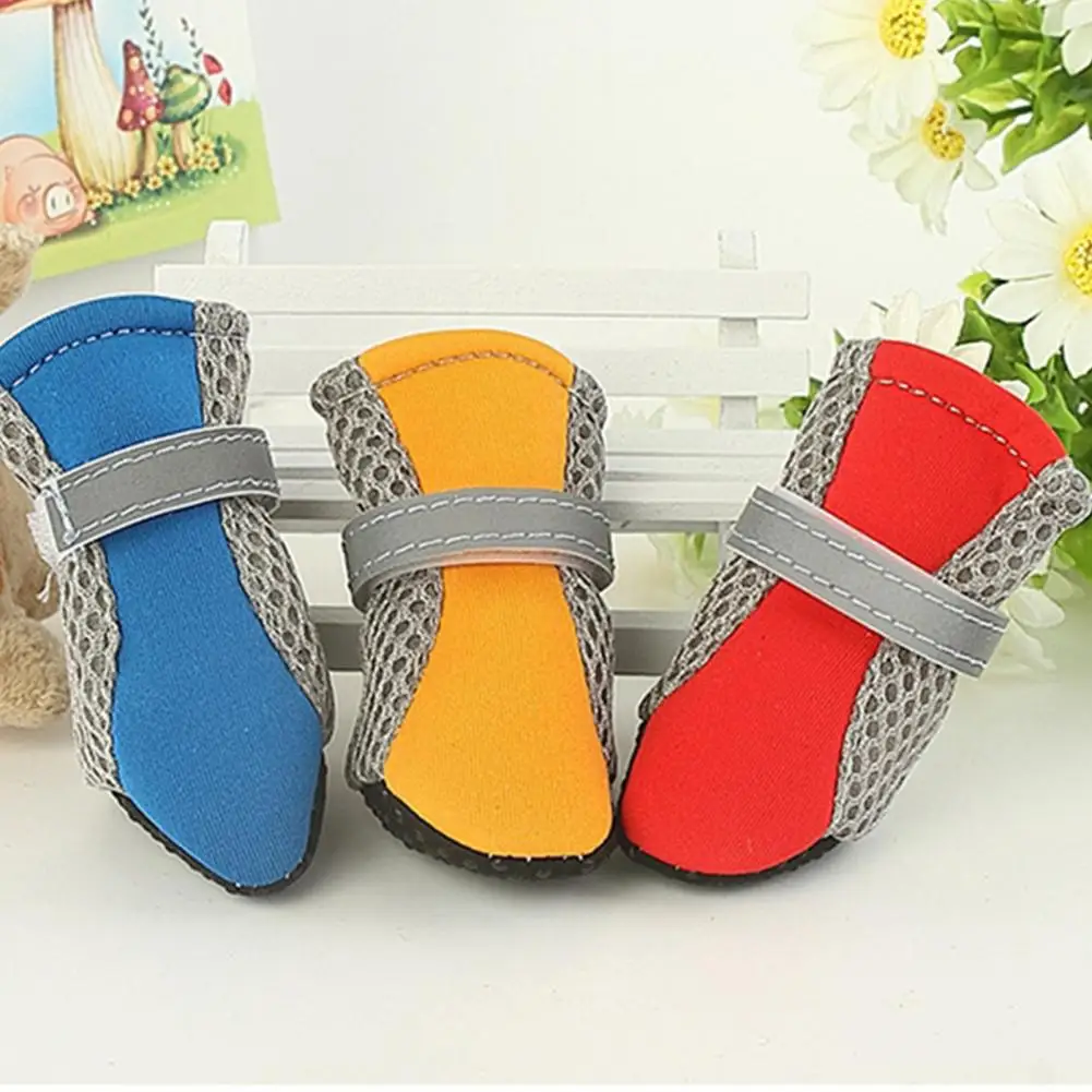 4Pcs Dog Shoes Magic Sticker Closure Breathable Fabric Non-Slip Puppy Boots Anti-slip Rain Boots Footwear For Cats Dogs Puppy