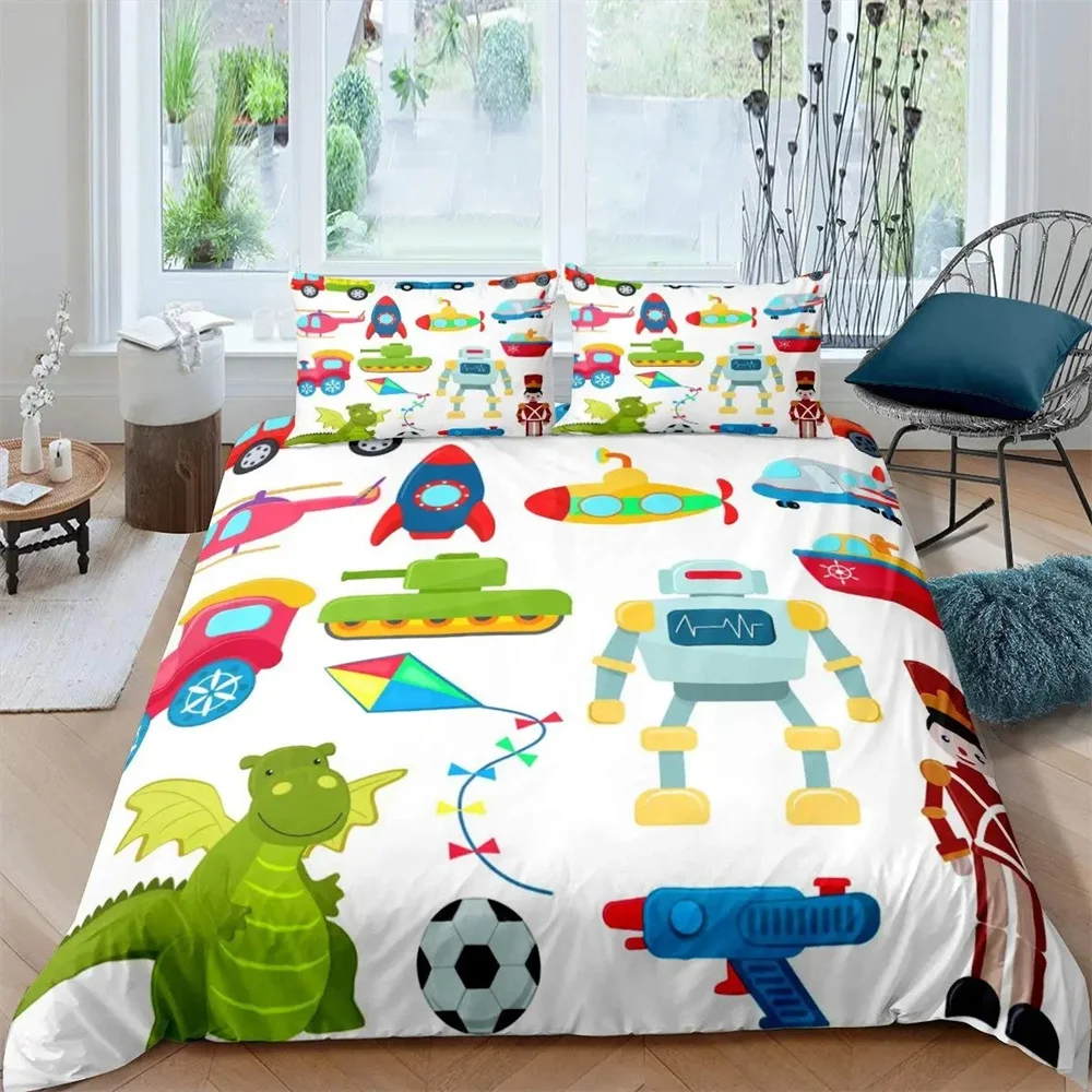 Rocket Duvet Cover Set King Size Spaceship Bedding Set Twin Microfiber Outer Space Galaxy Stars Planet Cartoon Style Quilt Cover