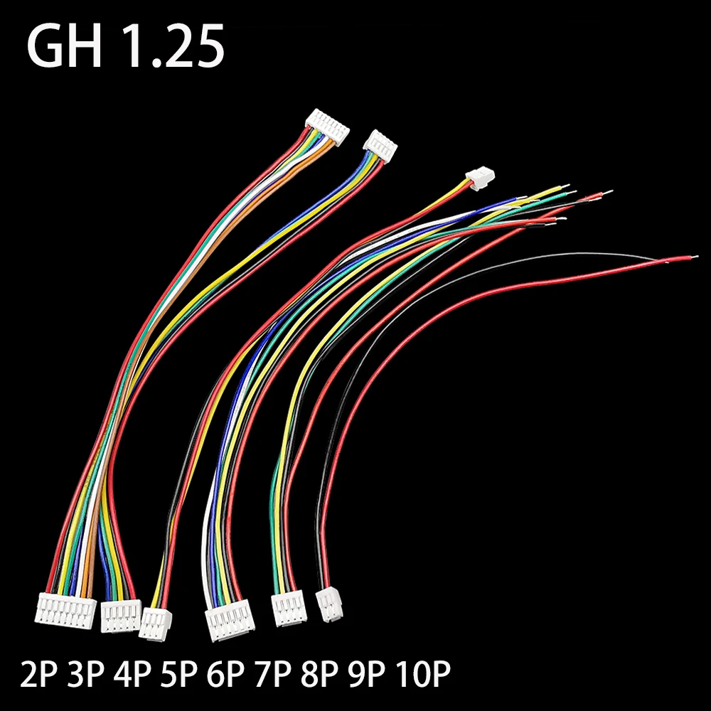 10szt Micro JST GH 1.25 2P 3P 4P 5P 6P 7P 8P 9P 10Pin Wtyczka męska Pojedyncze/dwustronne złącze z przewodem 150mm 28AWG