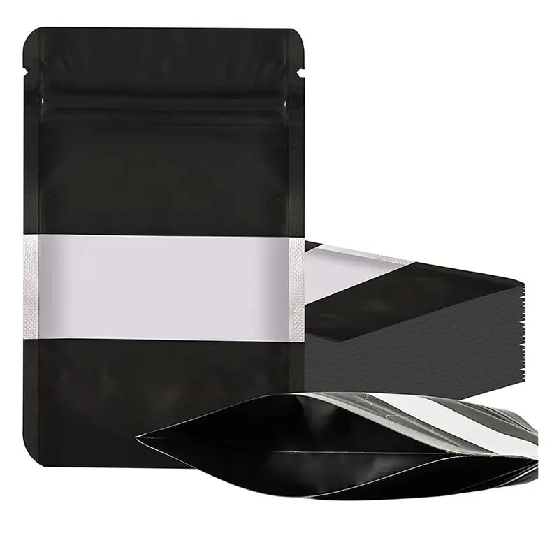 AT63-200Pcs Smell Proof Mylar Bags, Resealable Food Storage Bags With Clear Window, Foil Pouch Stand-Up Bags For Food Storage
