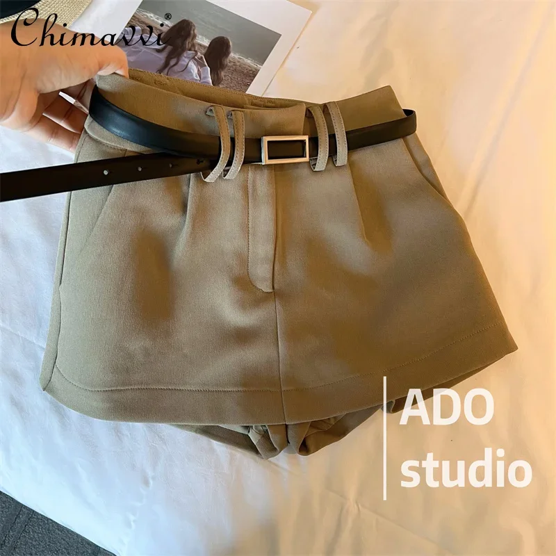 Khaki Skinny Versatile High Waist Short Skirt Pants Casual Women's 2024 Autumn Clothes New Office Lady Elegant Thin Shorts