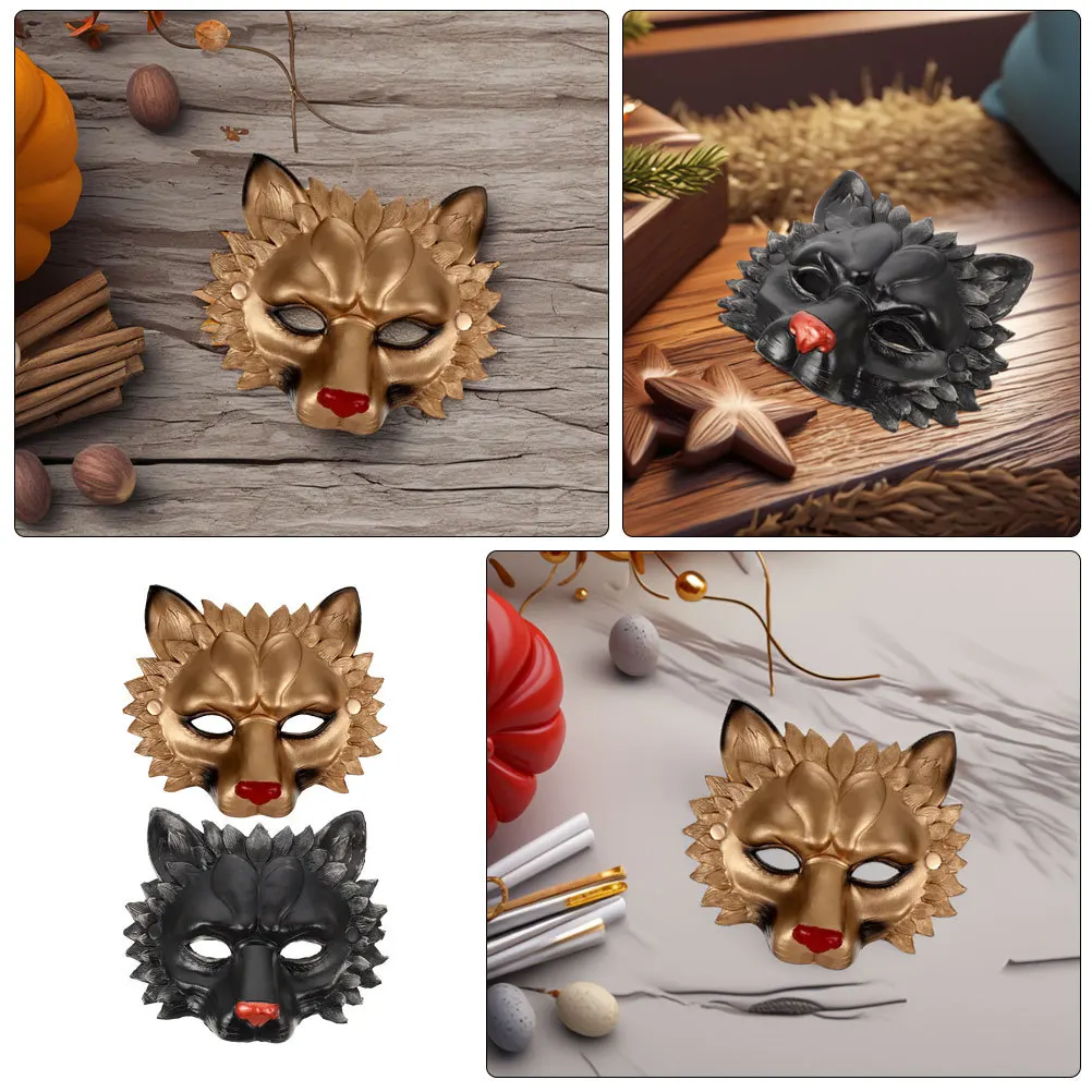 

2Pcs Lion Mask 3D PU Foam Lightweight Hand Painted for Masquerade Halloween Half Mask Lion Masks Wolf Nose