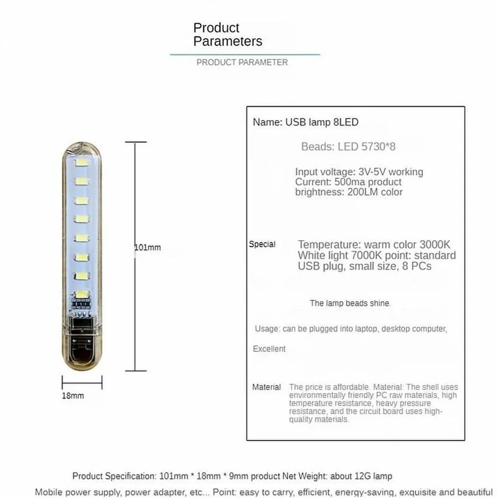 Aswesaw Mini USB LED Table Lamp Portable Reading Desk Light For Camping Power Bank Notebook 8Leds Book Night lights Flashlight