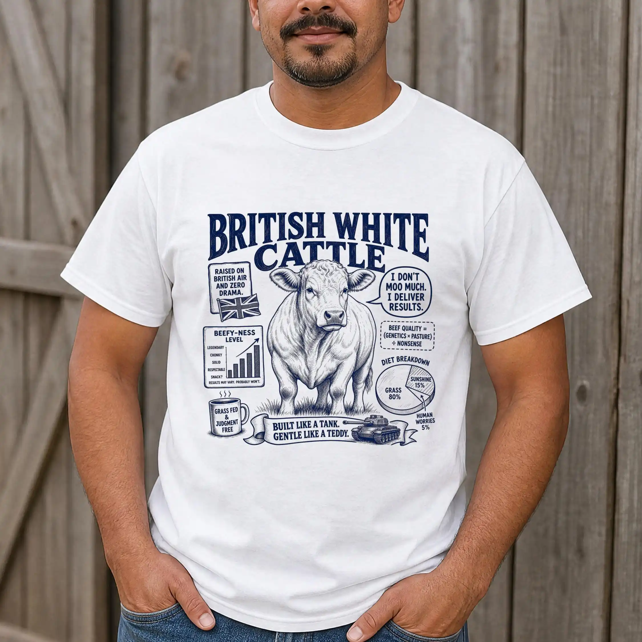 Funny British White Cattle Shirt - Retro Cattle Gift  Sarcastic British White Cattle Clothing