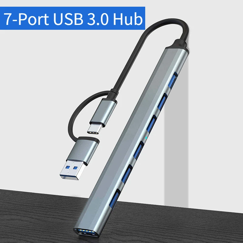 

7 Ports USB 3.0 Type C HUB Expander Splitter High Speed OTG Adapter Docking Station For LaptopPC Hard Drive Mouse Keyboard