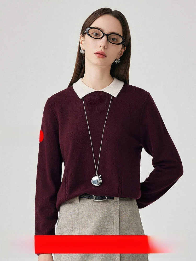 

Zhaojun Women's Knitted Wool Sweater round Neck Long Sleeve Color Block Design Casual Style Commute Fashion Winter Top