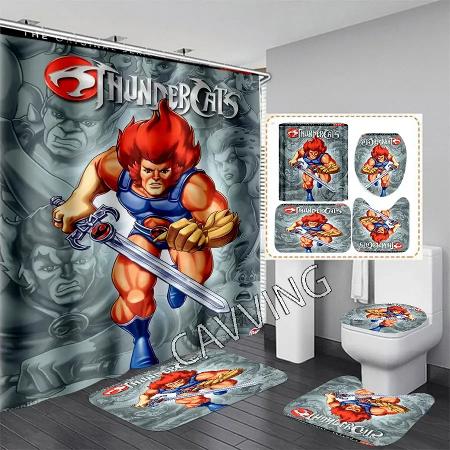 THUNDERCATS 3D zasłona prysznicowa z nadrukiem wodoodporny kurtyna łazienkowa zestaw antypoślizgowa mata do kąpieli dywaniki dywaniki do domu 02