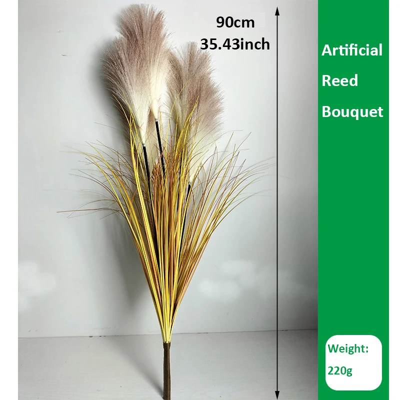 New Fake Reed Bouquet Silk Onion Grass Large Artificial Tree Wedding Flower Plastic Autumn Plants for Home Room Party Decoration