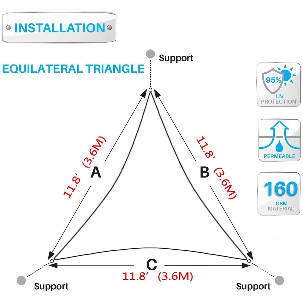 Multi-size Triangle Sun Shade Sail Waterproof Outdoor Garden Patio Party Sunscreen Awing Sun Canopy For Beach Camping Pool