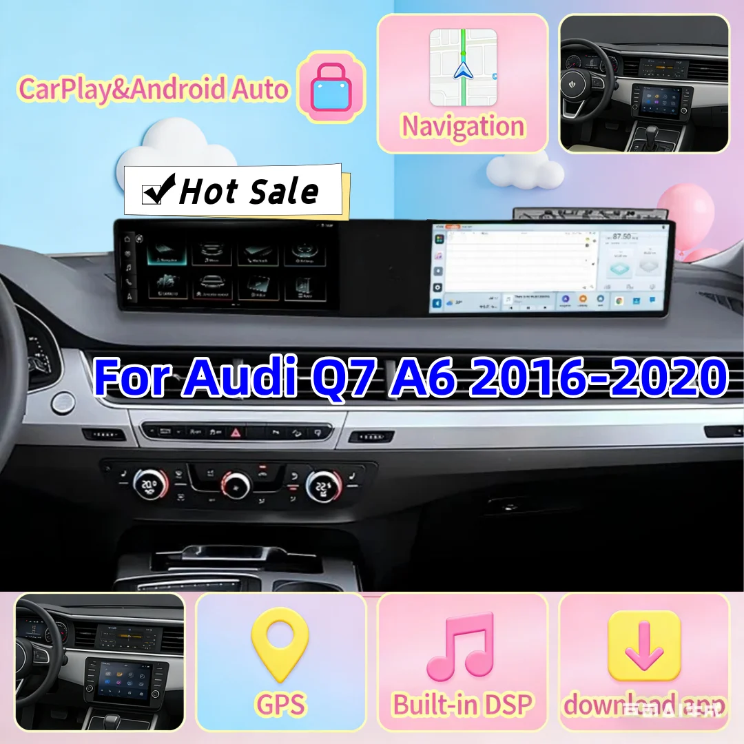 Dual 12.3Inch Touch Screen Android13 Carplay Car Radio For Audi Q7 A6 2016-2020 Car GPS Navigation Multimedia System Upgrade Kit