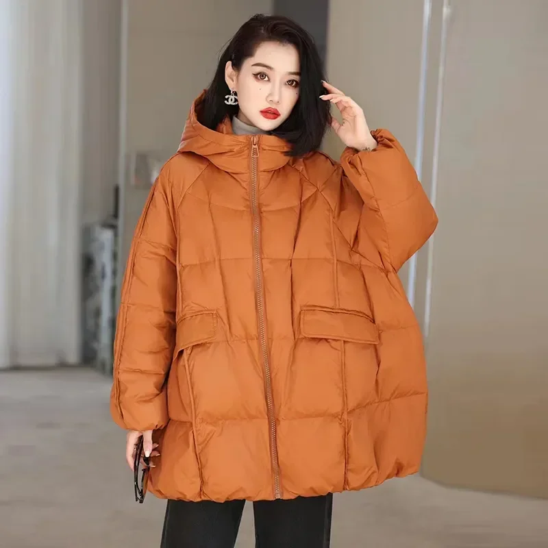 

Autumn Winter Warm Oversize Puffer Coat Casual Loose Thick Parkas Female Outwear Women 90% White Duck Down Jacket Hooded
