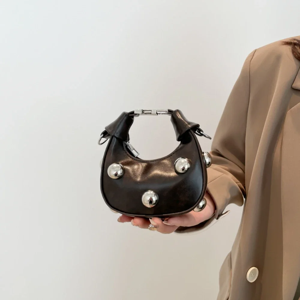 

High-Fashion Punk Studded PU Leather Mini Shoulder/Crossbody Bag - Adjustable Strap, Zipper Closure for Women