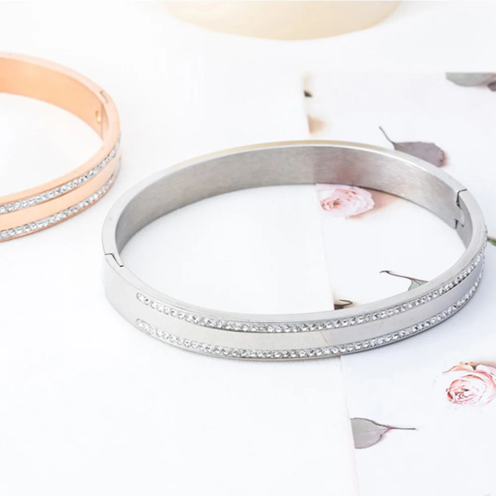 

Fashion Rhinestone Bracelet Stainless Steel Bangle Durable Lightweight Jewelry Exquisite Detail Attractive for Party Travel