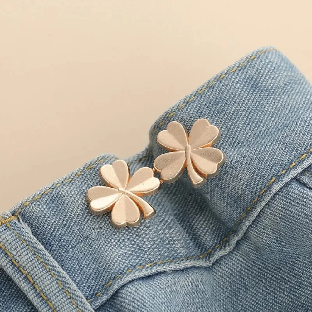 5PCS DIY Four Leaf Clover Tighten Waist Button Detachable Metal Adjustable Waist Clip Reduce Waist Clothing Accessories Pants